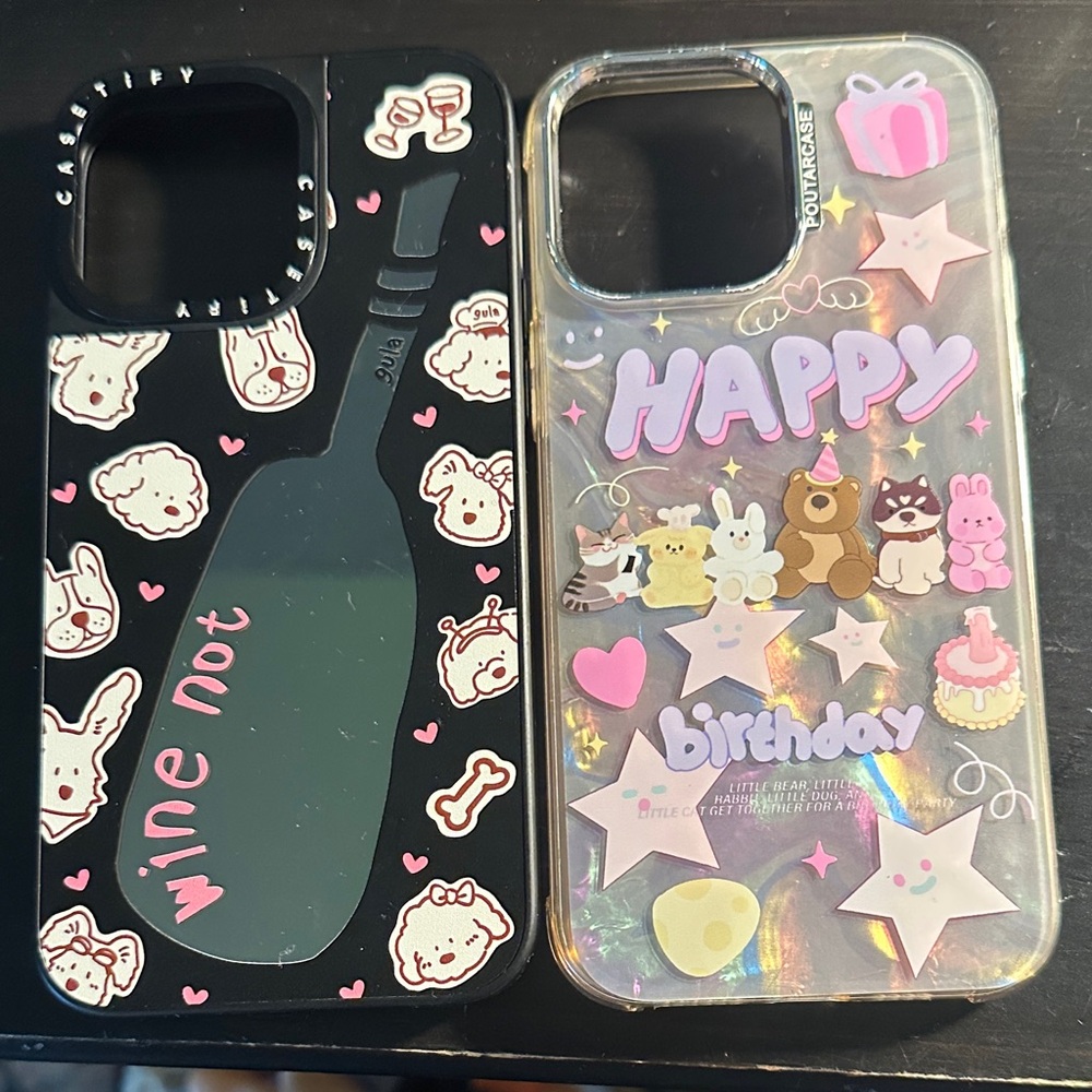 Cute Animal and Wine Themed Phone Cases - Black and Multicolor